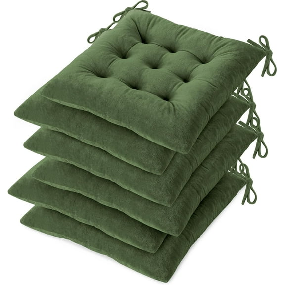 Chair Cushions for Dining Chairs Set of 6 Tufted Indoor Chair Pads with Ties Soft Square Seat Cushions for Kitchen Chairs 15.5"x15.5",Green