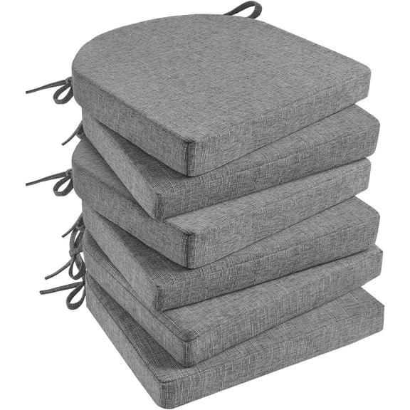 Chair Cushions for Dining Chairs with Ties and Removable Cover, 2" Thick Seat Cushions for Kitchen Chairs, Set of 6, 17" x 16", Dark Grey