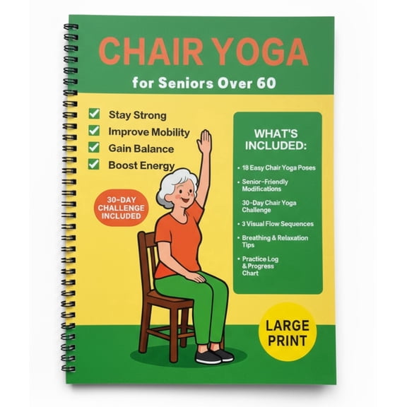 Chair Exercise Yoga for Seniors Over 60,30-Day Challenge Book with Morandi Sticky Notes, Seated Yoga Poses for Weight Loss & Fitness Planner for Elderly Beginners(Green)