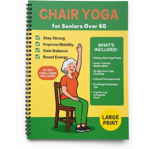 Chair Exercises Yoga for Seniors Over 60 Chart,30-Day Challenges Guide for Beginners with Morandi Sticky Notes(Geen)