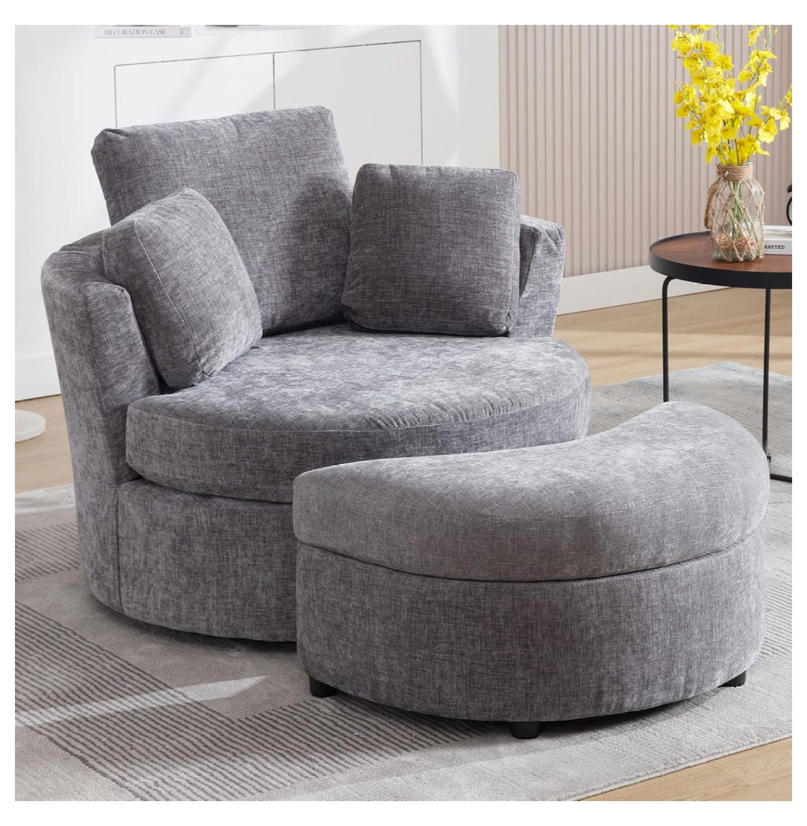 Chair and A Half with Ottoman, 360° Swivel Accent Barrel Chair Modern ...