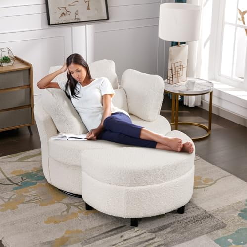Chair and A Half with Ottoman, 360° Swivel Chair Modern Circle Round Love Seat Sofa Couch Set ...