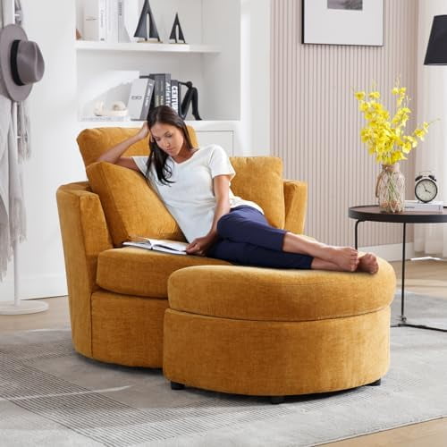 Chair and A Half with Ottoman, 360° Swivel Chair Modern Circle