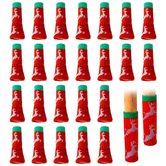 Chair Leg Covers to Protect Floors 24pcs Knitted Elastic Furniture Leg Socks Protectors for Hardwood Floors Red