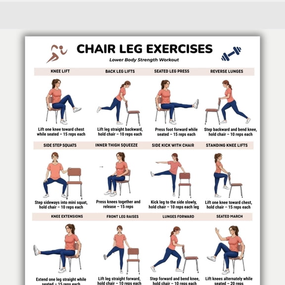 Chair Leg Exercise Poster, Sitting Leg Exercise Chart, Quadruple Strength Exercise Poster, Lower Body Home Exercise, Fitness Exercise Chart Poster poster