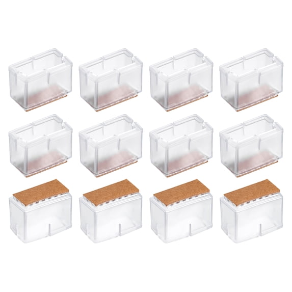 Chair Leg Floor Protectors, 12Pack 35mm(1.38") Rectangle & Felt Chair Leg Cover Caps (Clear White)