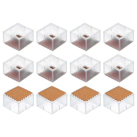 Chair Leg Floor Protectors, 12Pack 40mm(1.57") Square & Felt Chair Leg Cover Caps (Clear White)