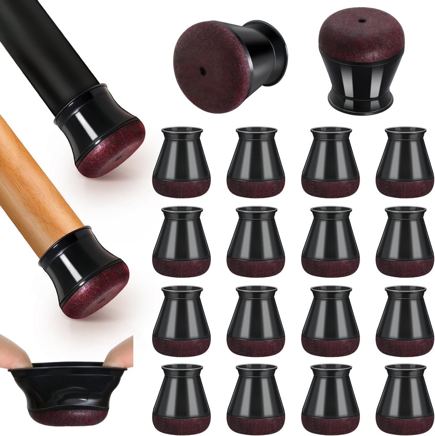 16-Pack Chair Leg Floor Protectors - Silicone Caps With Wrapped Felt Bottom, Fits 1.18"-1.57" Legs, Anti-Scratch & Quiet