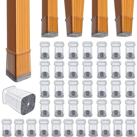 Chair Leg Floor Protectors Square Chair Leg Protectors for Hardwood Floors Silicone Pads Covers to Protect Floors(Clear-40 Pcs,Square XS (1/2"~ 3/4")
