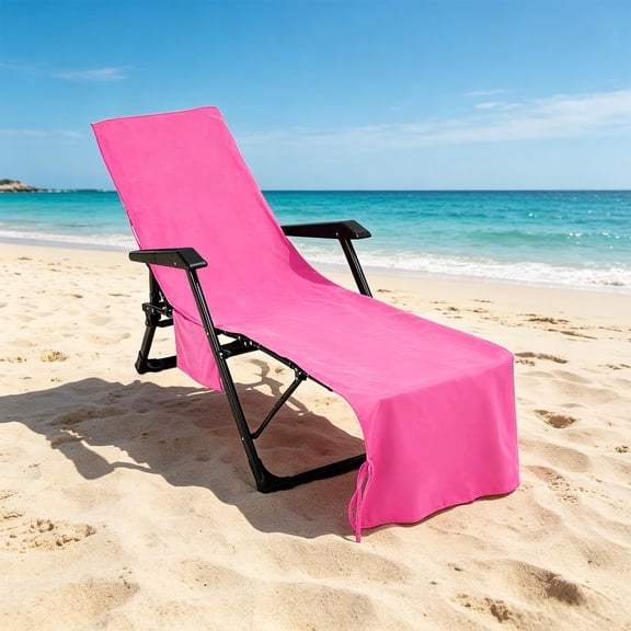 Chair Lounge Cover, Lounge Chair Towel Cover, Solid-Color Beach Pool Chair Cover, Solid Color Beach Lounge Chair Cover Towel for Pool and Beach, 29.5x84.6 Inch, Hot Pink