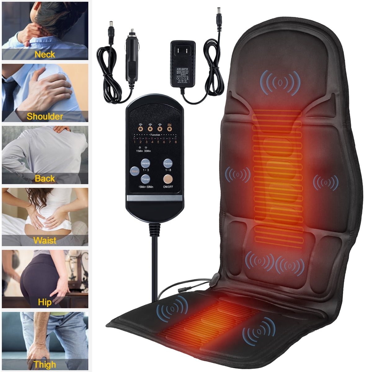 Chair Massage Pad Back Massager with Heat Vibration Seat Massage Cushion with 8 Massage Modes