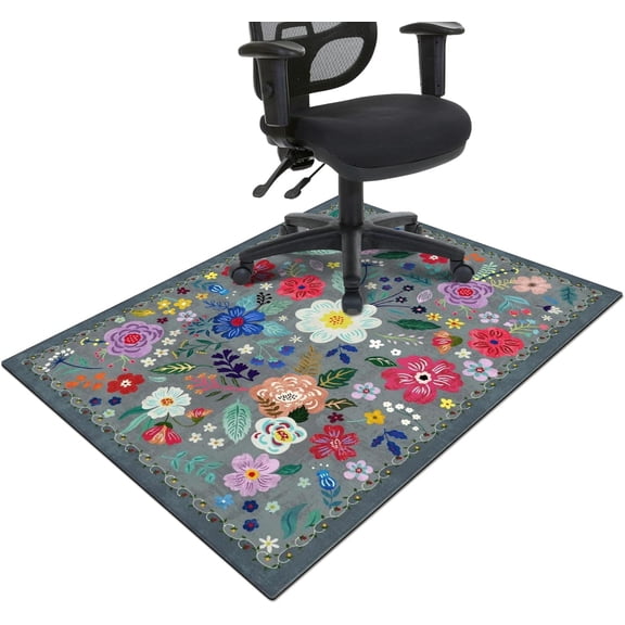 Chair Mat for Hardwood & Tile Floor,Boho Floral 36"x48" Computer Chair Mat for Rolling Chairs Carpet,Under Desk Non Slip Gaming Rug,Low-Pile Rubber Backing Large Protector Mat(Gray)