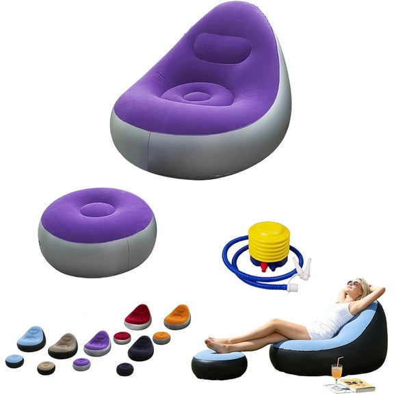 Inflatable Sofa with Ottoman & Air Pump, Flocked Waterproof for Adults, Portable for Camping Travel Indoor Outdoor(Q)