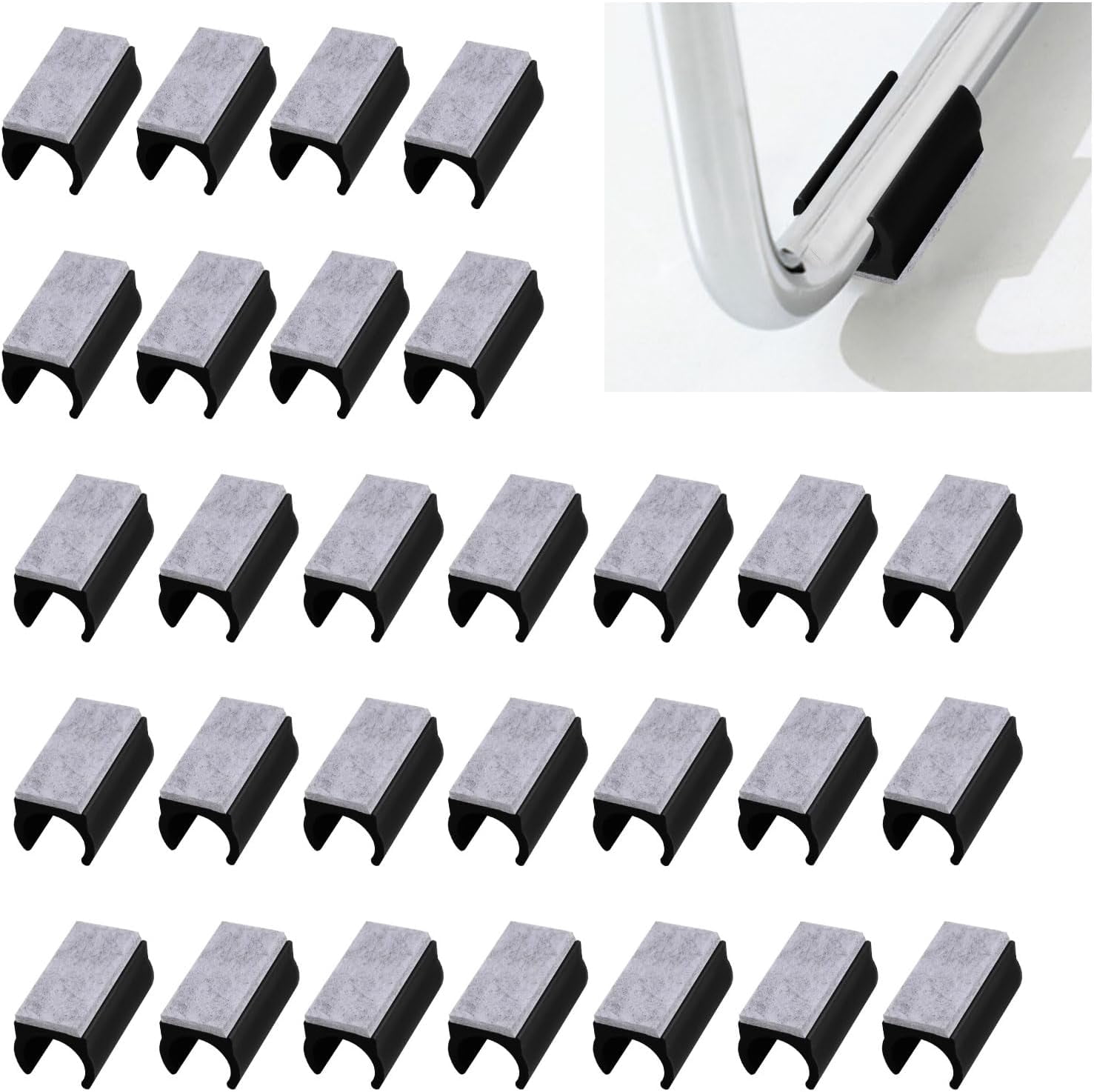 NOLITOY 12-Pack U-Shaped Sled Chair Leg Caps With Felt Pads, 12mm Non-Slip Floor Protectors For Rail Feet, Grey Plastic & Felt, 1.38 X 0.79 X 0.71 Inch