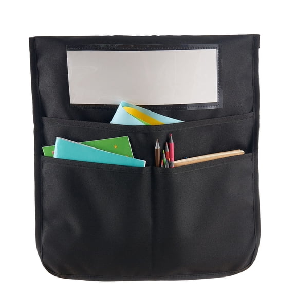 12 Pack Classroom Chair Back Storage Pockets 18x20 Inch Oxford Fabric Chairback Organizer with Name Tag Holder for Students Kids School Classroom Kindergarten Home Desk Organization Black