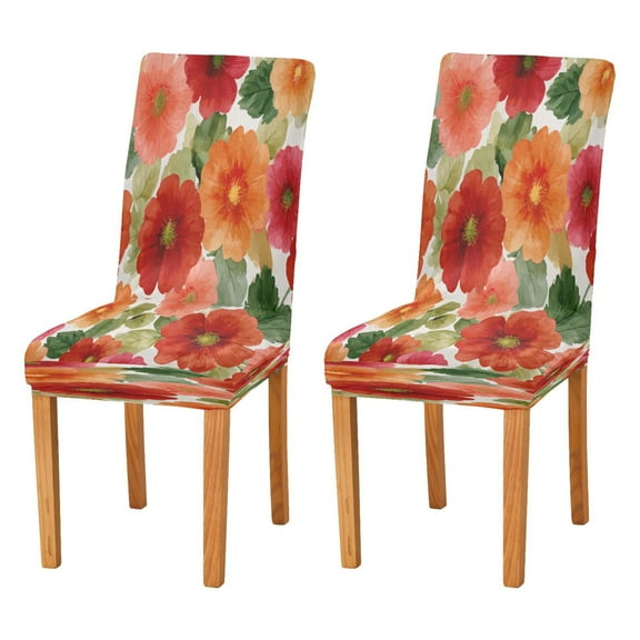 Chair Protector Cover Dining Chair Slipcovers Pack of 2, Removable Washable Seat Cover for Dining Room Wedding Red and Orange Flowers