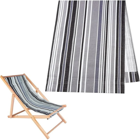 Chair Replacement Fabric Canvas Black and Gray Stripes Casual Durable for Beach Garden 44x17inch