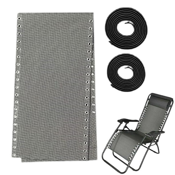 Chair Replacement Fabric with 2 Bungee Cord Lounge Chair Cloth Mesh Repair Kit for Patio Recliner Outdoor Lawn Pool(63 x 17 Inch,Black Blue Grey)
