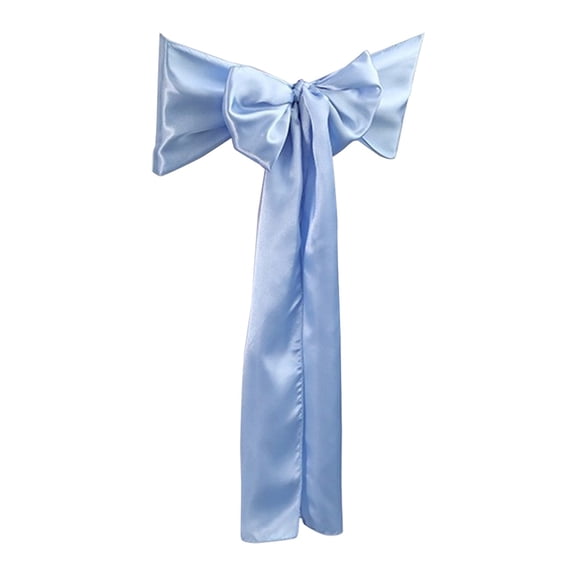Chair Sash Bows for Weddings – Elegant Tulle & Ribbon Chair Back Decor with Flower Accent – Easy Setup for Reception, Banquet, and Aisle Seating Decoration, Light Blue