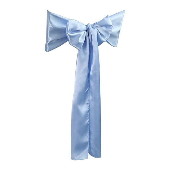Chair Sash Bows for Weddings – Elegant Tulle & Ribbon Chair Back Decor with Flower Accent – Easy Setup for Reception, Banquet, and Aisle Seating Decoration, Light Blue