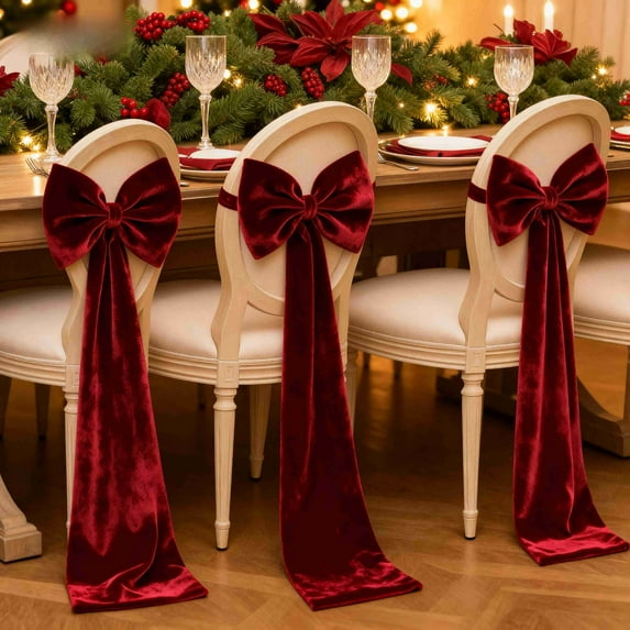 Chair Sashes Chair Bows, Christmas Banquet Event Chair Decor, Elegant Tie Bows For Wedding Holiday Party Decoration Supplies