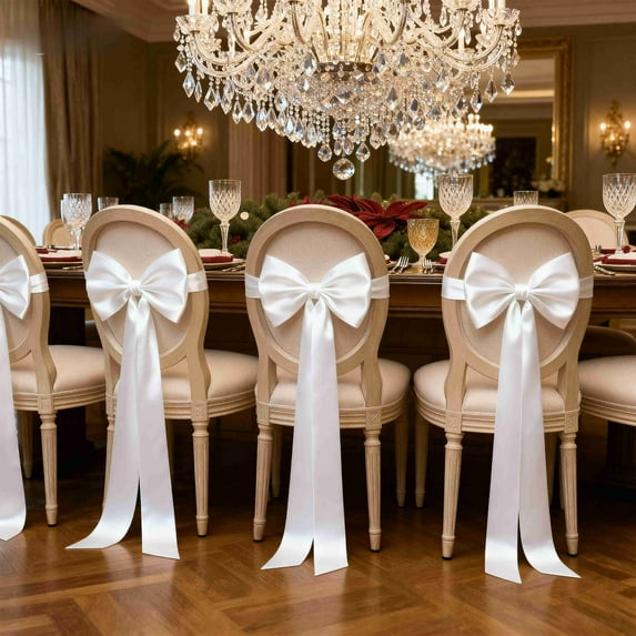 Chair Sashes Chair Bows, Christmas Banquet Event Chair Decor, Elegant Tie Bows For Wedding Holiday Party Decoration Supplies