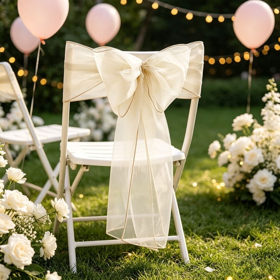 Chair Sashes Tulle Bow Ribbon, Satin Fabric Tie for Wedding Party Banquet Chair Back, Soft Reusable Polyester Wrinkle-Resistant, Versatile Event Decor for Birthday Shower Hotel