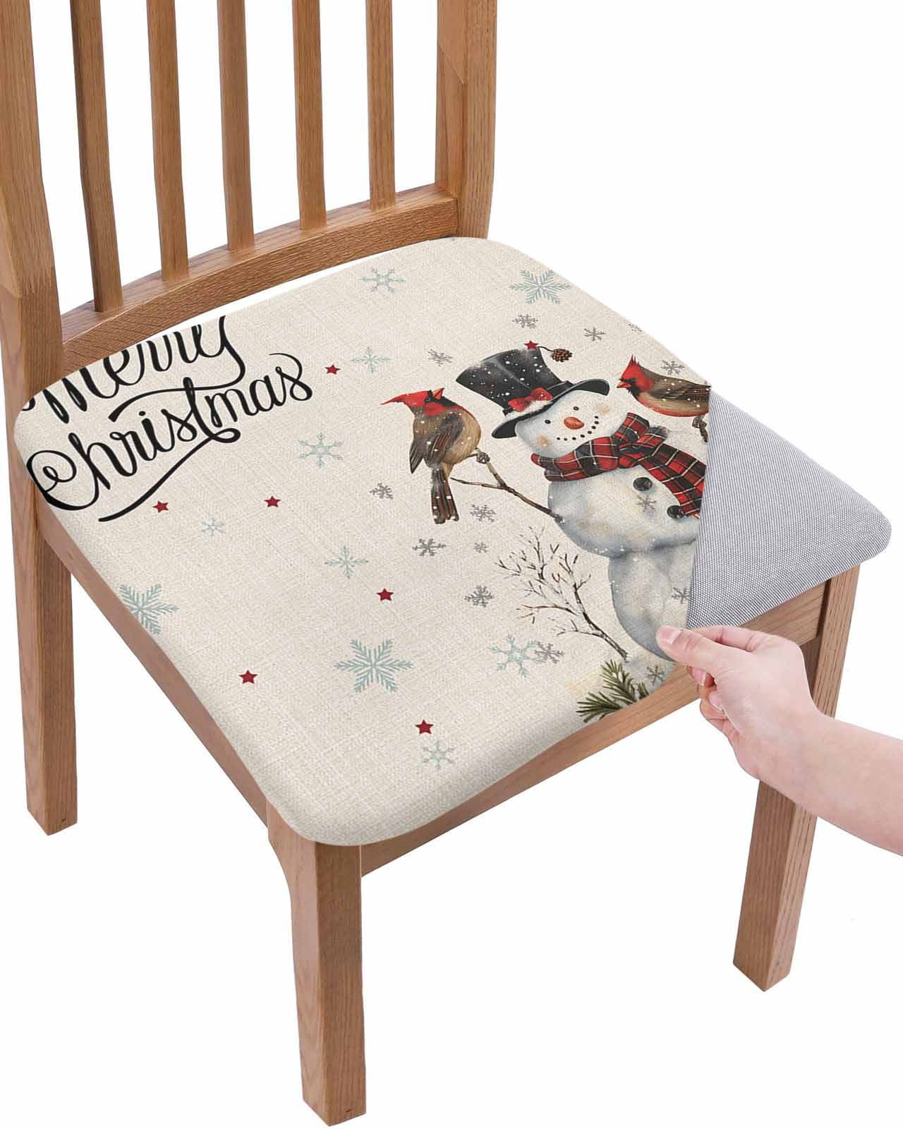 Chair Seat Covers, Christmas Day Winter Snowman Red Sparrow Hat Scarf