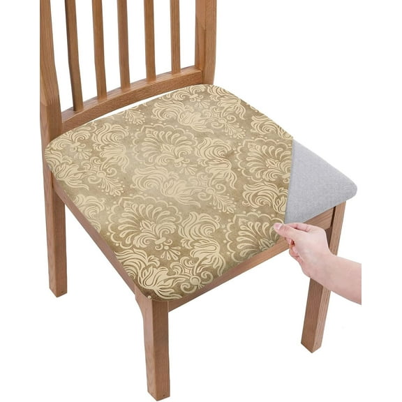 Chair Seat Covers Gold Damasks Seat Covers for Dining Chairs Vintage Brocade Elegent Removable Upholstered Chair Protector Seat Cushion Slipcovers for Kitchen Office Set of 4