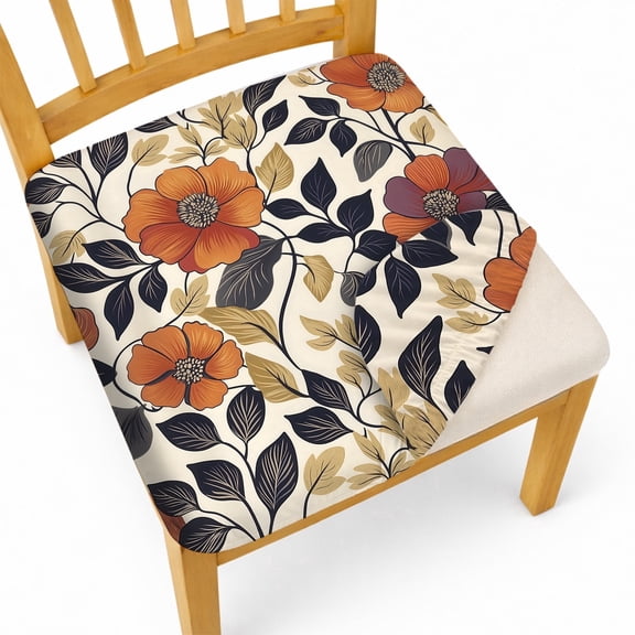 AOHMPT Chair Seat Covers Set of 4, Waterproof Stretch Polyester Chair Protectors with Elastic Ties, Removable Washable Dining Chair Slipcovers for Kitchen Dining Room Home Decor
