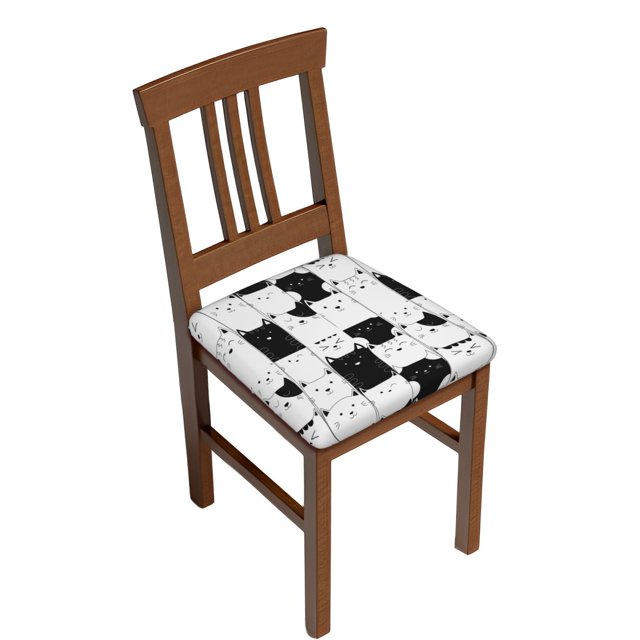Chair Seat Covers Sets, Doodle Cute Cat Chair Seat Covers for Dining