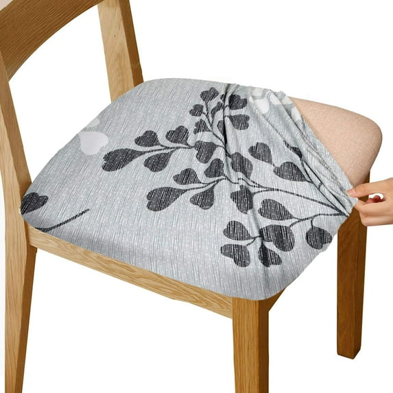 Chair Seat Covers, Stretch Printed Chair Covers with Elastic Ties and Button, Removable Washable Dining Upholstered Chair Protector Seat Cushion Slipcovers for Dining Room, Office(Grey)