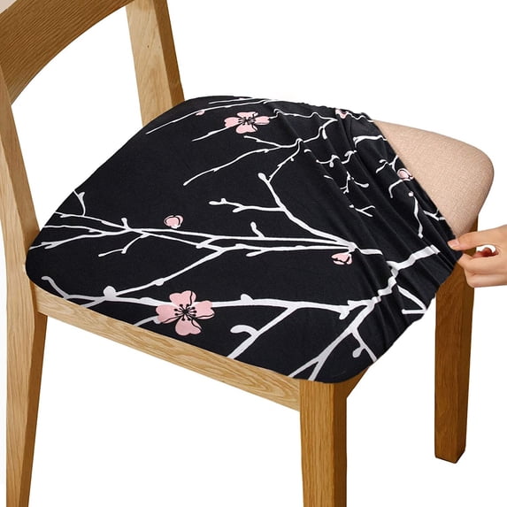 Chair Seat Covers, Stretch Printed Chair Covers with Elastic Ties and Button, Removable Washable Dining Upholstered Chair Protector Seat Cushion Slipcovers for Dining Room, Office