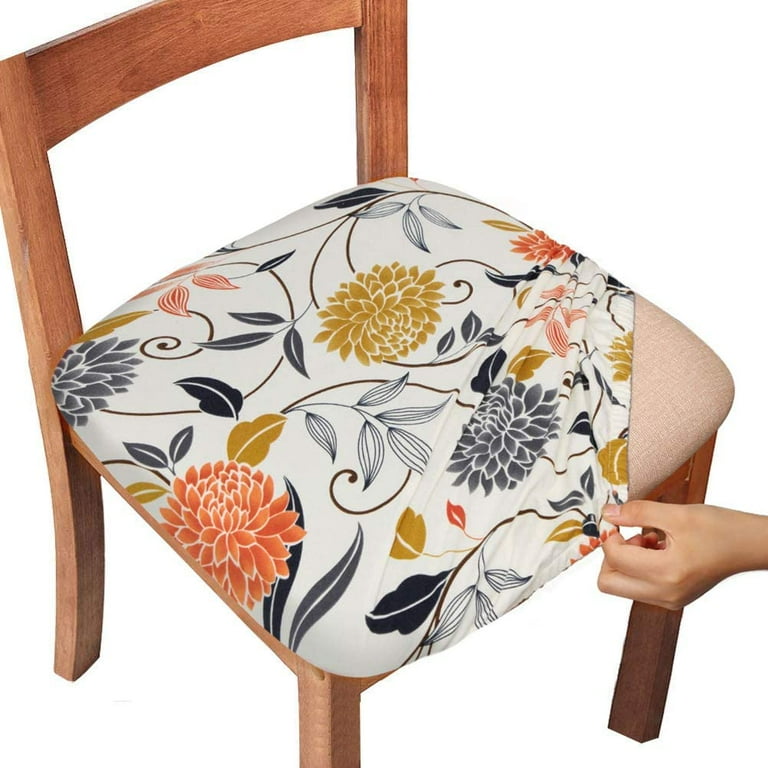 Emlimny Chair Seat Covers White Flower Print Stretchy Washable Elastic Ties Button Dining Office Pack 2 Walmart