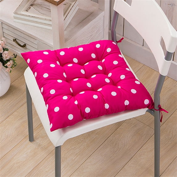 Chair Seat Cushion Pad 16x16 Inch, Polka Dot Polyester, Machine Washable with Hook and Loop Straps, Reversible Soft Cushion for Dining Chairs, Patio, Home Office (Coffee)