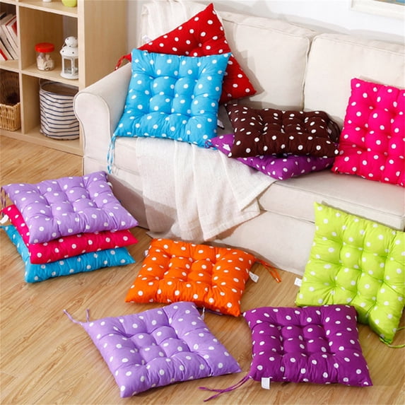 Chair Seat Cushion Pad 16x16 Inch, Polka Dot Polyester, Machine Washable with Hook and Loop Straps, Reversible Soft Cushion for Dining Chairs, Patio, Home Office (Coffee)