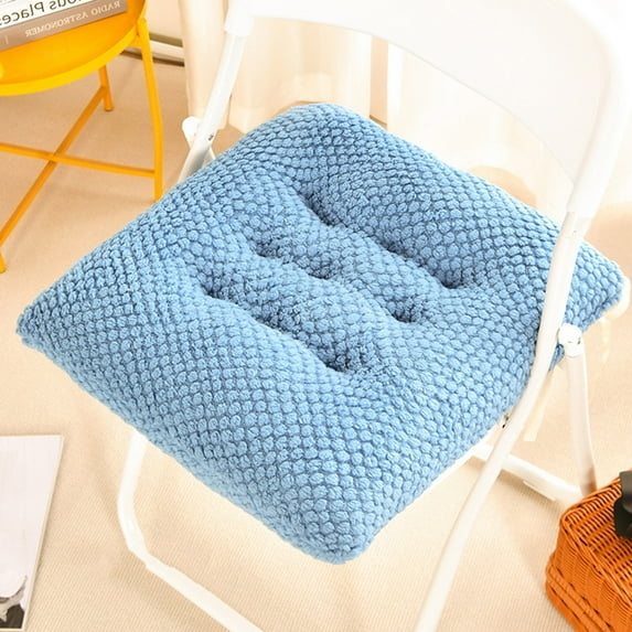 Chair Seat Cushion Pad | Thick High Resilience Foam | Soft Non-Slip Straps | Indoor Outdoor Home Patio Kitchen Office Use | Cozy Durable Fabric | Easy Clean | 17.1"x17.1"x3.94" | 1 Pack | Beige Blue