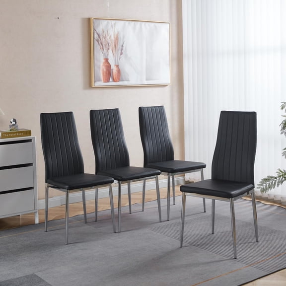 Chair Set of 4, Chrome Color Leg, Black Seat