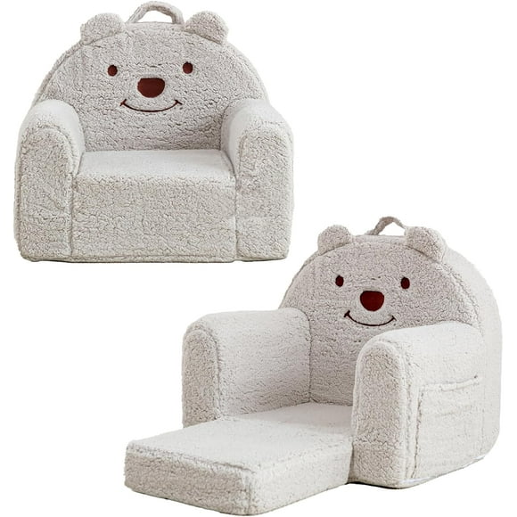 Chair,Sherpa Bear Kids Chair,Toddler Couch Fold Out,Children Reading Chair,Flip Out Kids Couch,Toddler Sofa Convertible for Age 1-3(Brown Bear)