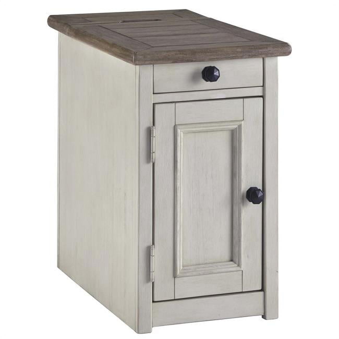 Modern Two-Tone Wood Chair Side End Table with Storage and Charging Ports