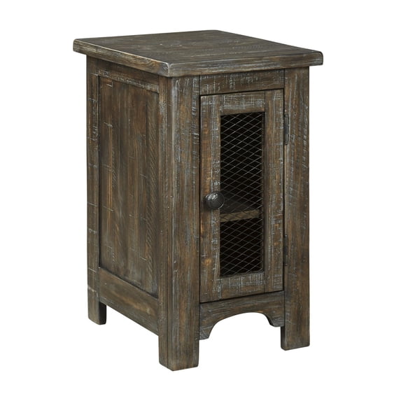 Chair Side End Table with Wire Mesh Cabinet Brown and White - Saltoro Sherpi