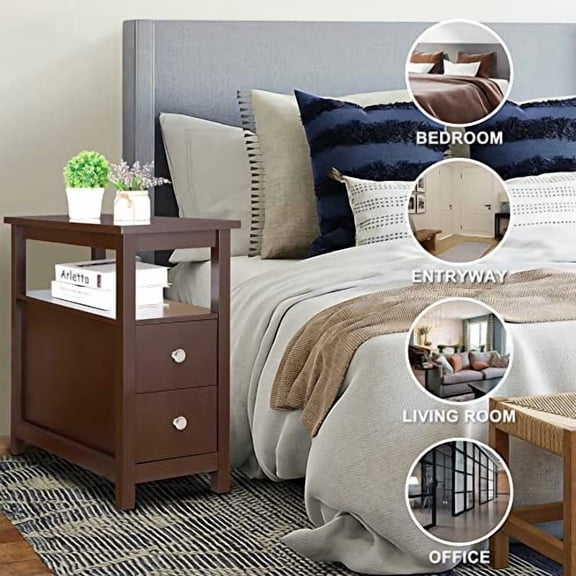 Chair Side Table End Table Narrow Sofa Table Rectangular Side Cabinet with Drawers and Shelf for Living Room, Multi-Functional Table Furniture, Espresso