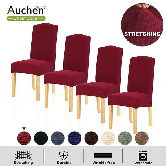 Chair Slipcover, AUCHEN Dining Chair Covers Set of 4, Parsons Chair Slipcover Chair Covers for Dining Room, Stretch Furniture Protector Covers for Restaurant Hotel Ceremony (Wine Red)