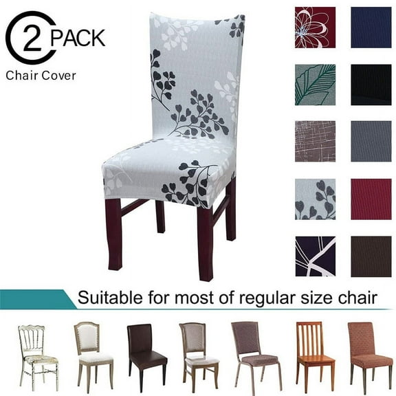 Chair Slipcover, AUCHEN Stretch Printed Patterns Dining Chair Covers Set of 2, Parsons Chair Protector Covers for Dining Room, Furniture Protector Covers for Restaurant Hotel Ceremony (Gray)