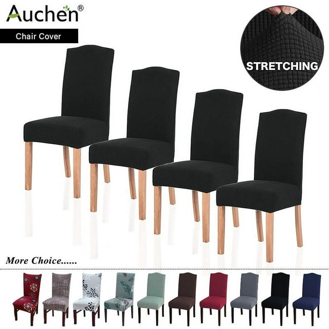 Chair Slipcover, AUCHEN Super Stretchy Dining Chair Covers Set of 4, Parsons Chair Protector Covers Chair Covers for Dining Room, Furniture Protector Covers for Restaurant Hotel Ceremony (Black)