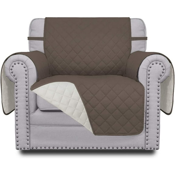 Chair Sofa Slipcover Reversible Sofa Cover Water Resistant Couch Cover Furniture Protector Cover with Elastic Straps for Pets Kids Children Dog Cat (Chair, Taupe/Ivory)