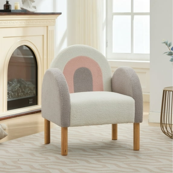 Chair Sofa, Teddy Fabric with Solid Wooden Frame,Rainbow Design