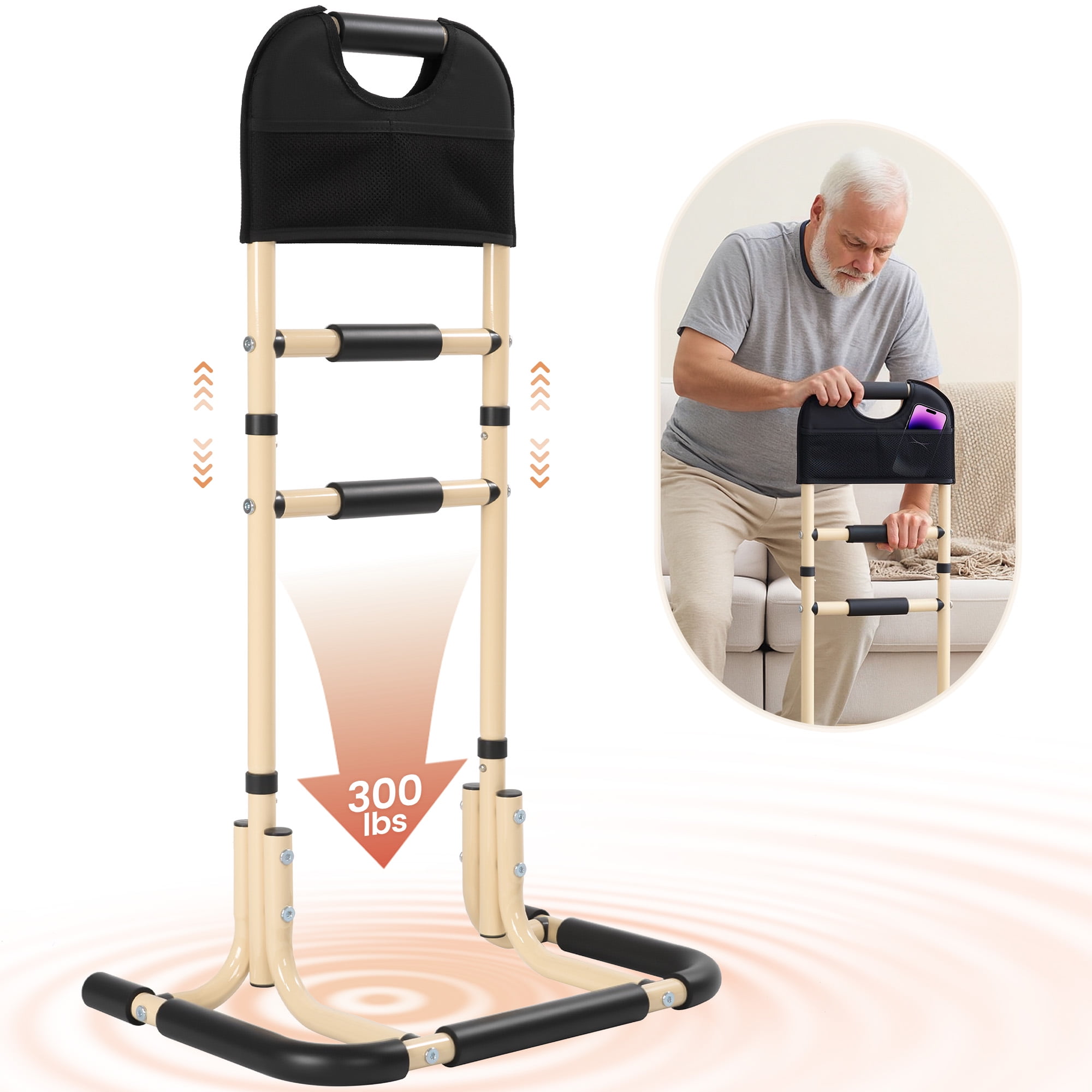 Naipo Chair Stand Assist Aids for Seniors, Portable Mobility Aids with Non-Slip Covers and Storage Pocket, Strong Handrail for Sofa, Recliner Chair, Supports 300 lbs