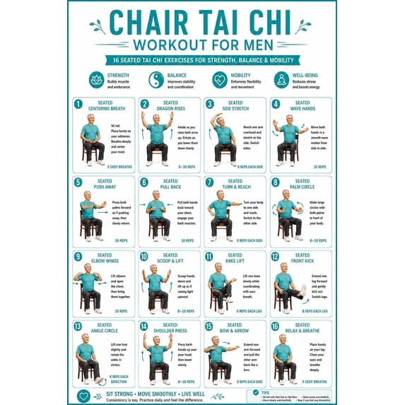 Chair Tai Chi Workout for Men Poster Home Fitness Chart - Walmart.com