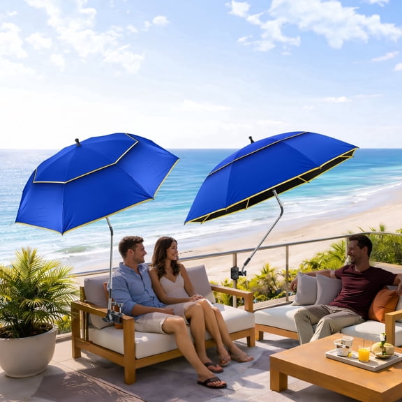 Chair Umbrella with Clamp,2Pack 53” Double Canopy Beach Chair Umbrella with Universal Clamp,50 UV Protection,360° Swivel,Folding Clip on Sun Umbrellas for Table,Bench Chairs,Golf Cart